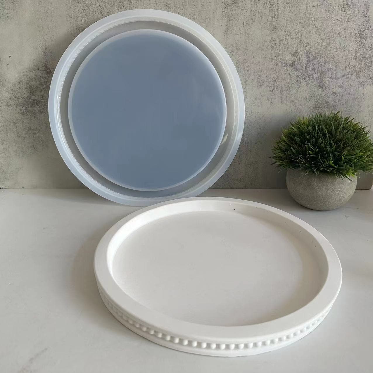 Small Round Bead Decorative Tray Silicone Mold Large Plate Plaster Mold Cement Resin Mold