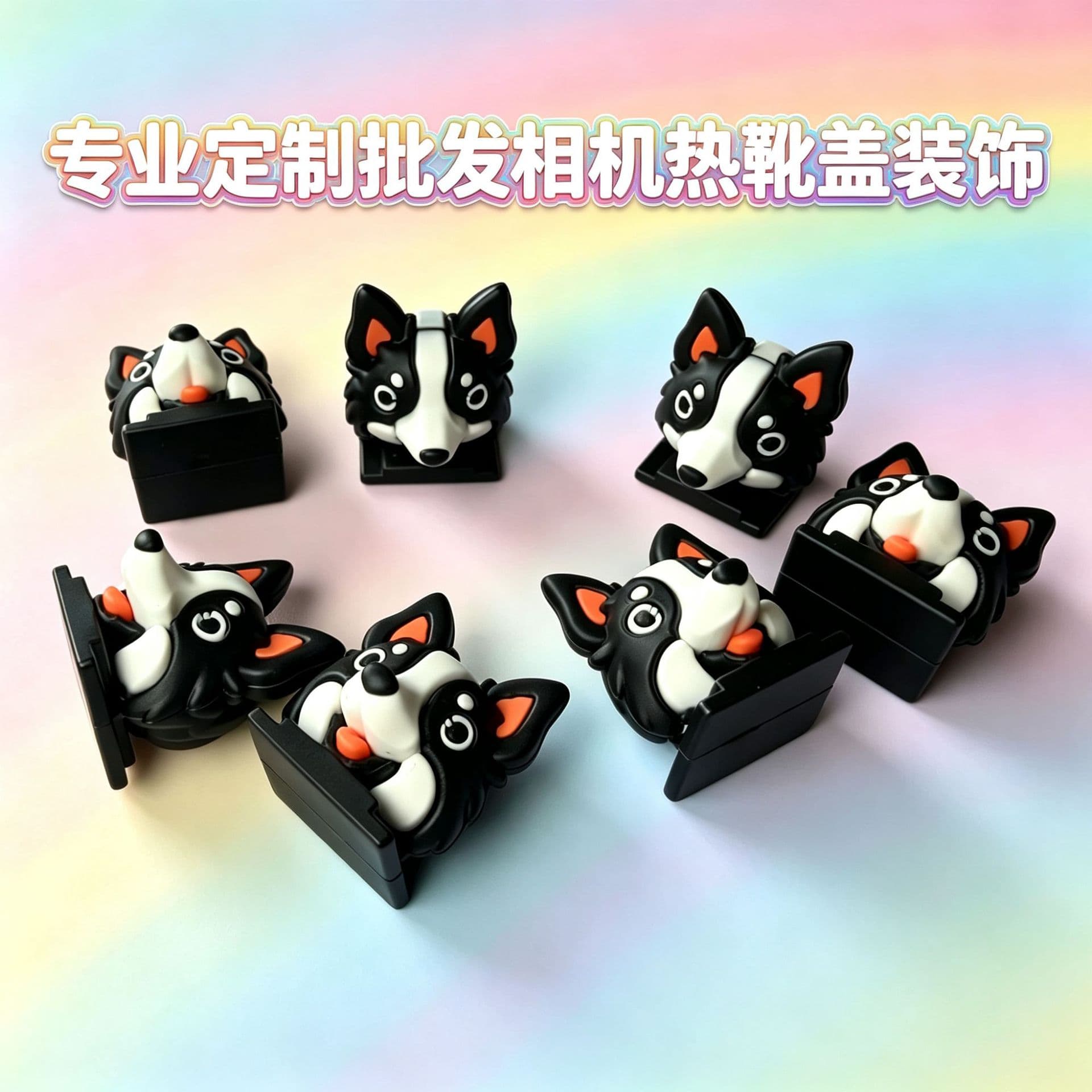 Black and White Border Collie Digital Camera Hot Shoe Decorative Figurine, Cartoon Border Collie Decoration, Camera Hot Shoe Cover Wholesale