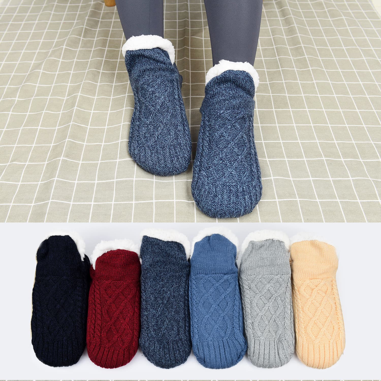 Short Home Floor Socks, Slipper Socks, Non-Slip Sole, Fleece-Lined Thick Warm Slipper Socks, Home Essential