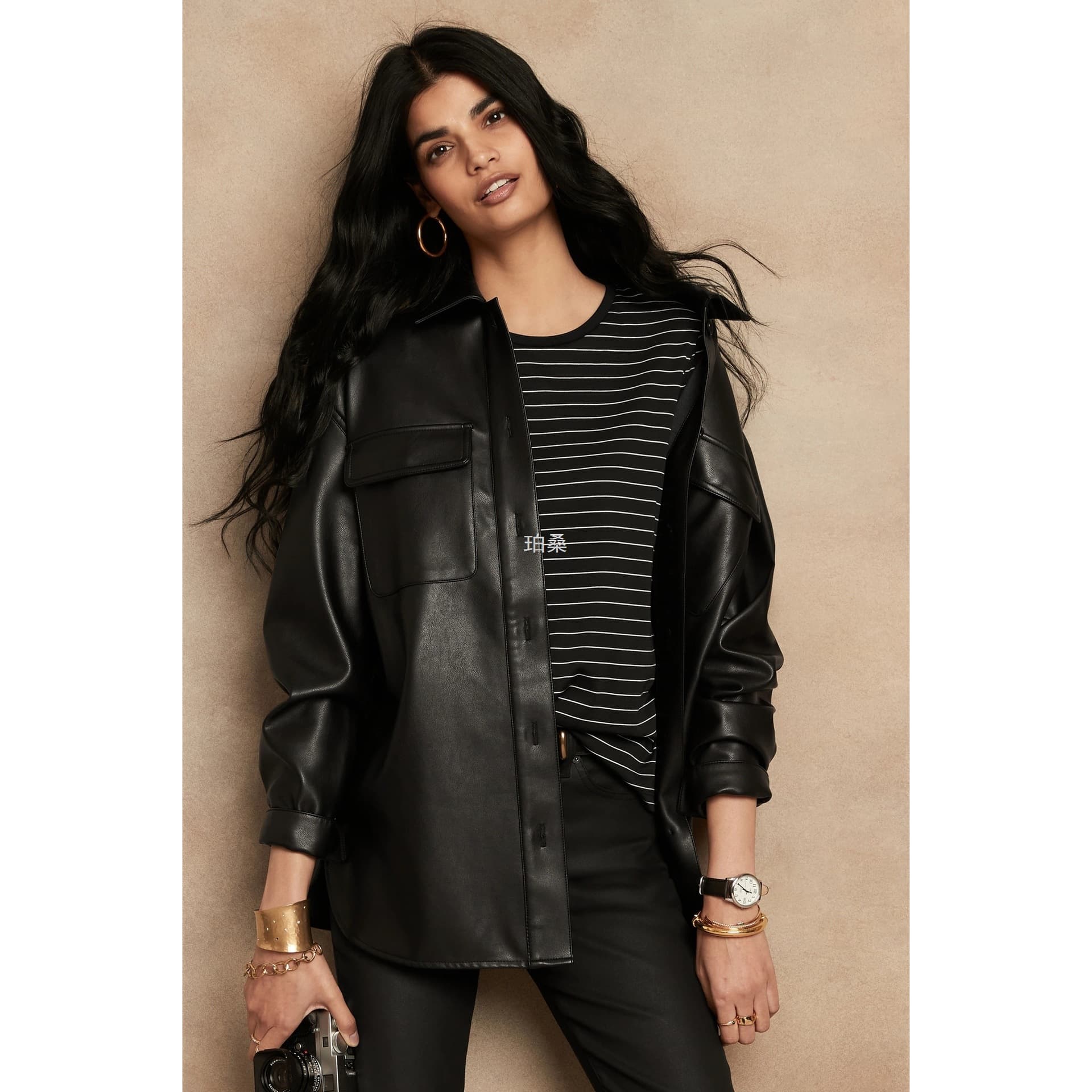 Foreign trade new style Italian imported sheepskin oversize boyfriend style shirt women's genuine leather jacket black