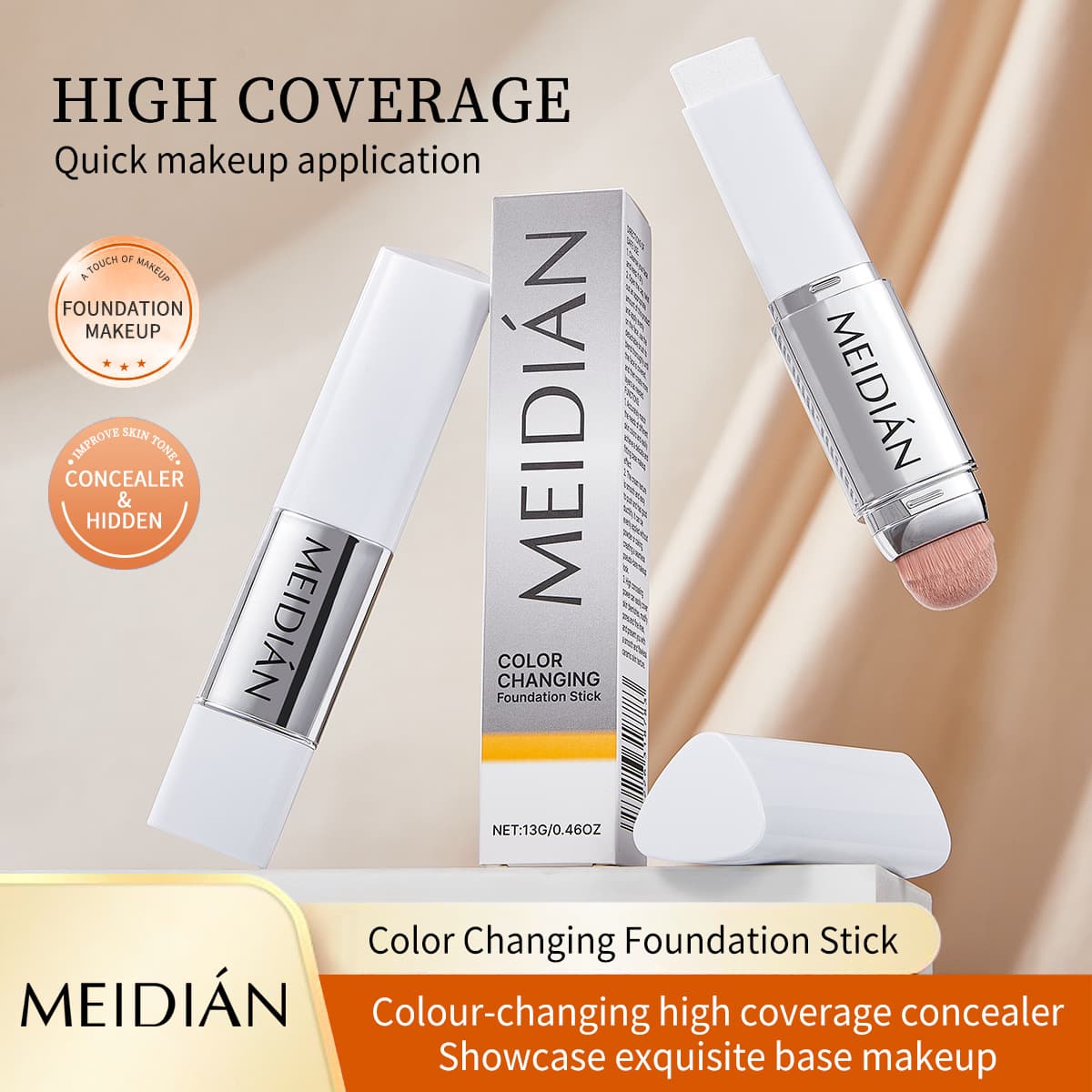 Cross-border Exclusive Meidian Color-Changing Foundation Stick Oil Control Moisturizing Natural Fit Lightweight Breathable Invisible Pores