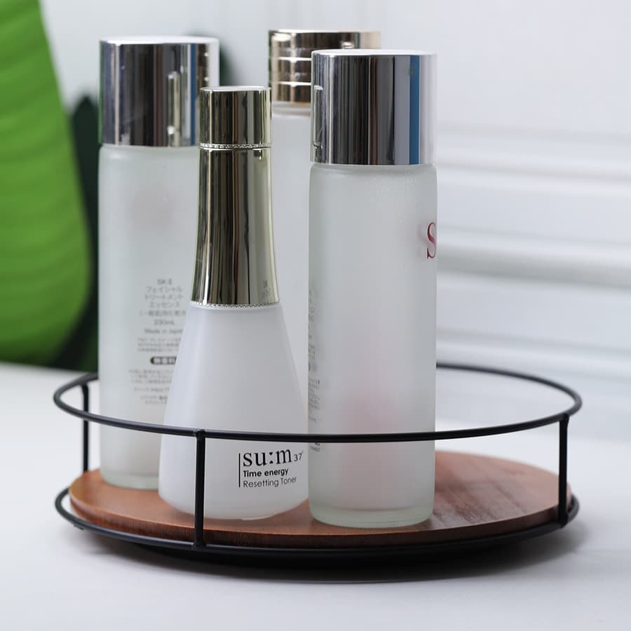 Factory Direct Solid Wood Storage Shelf Iron Organizer Desktop Spice Bottle Carousel Rotating Cosmetic Tray