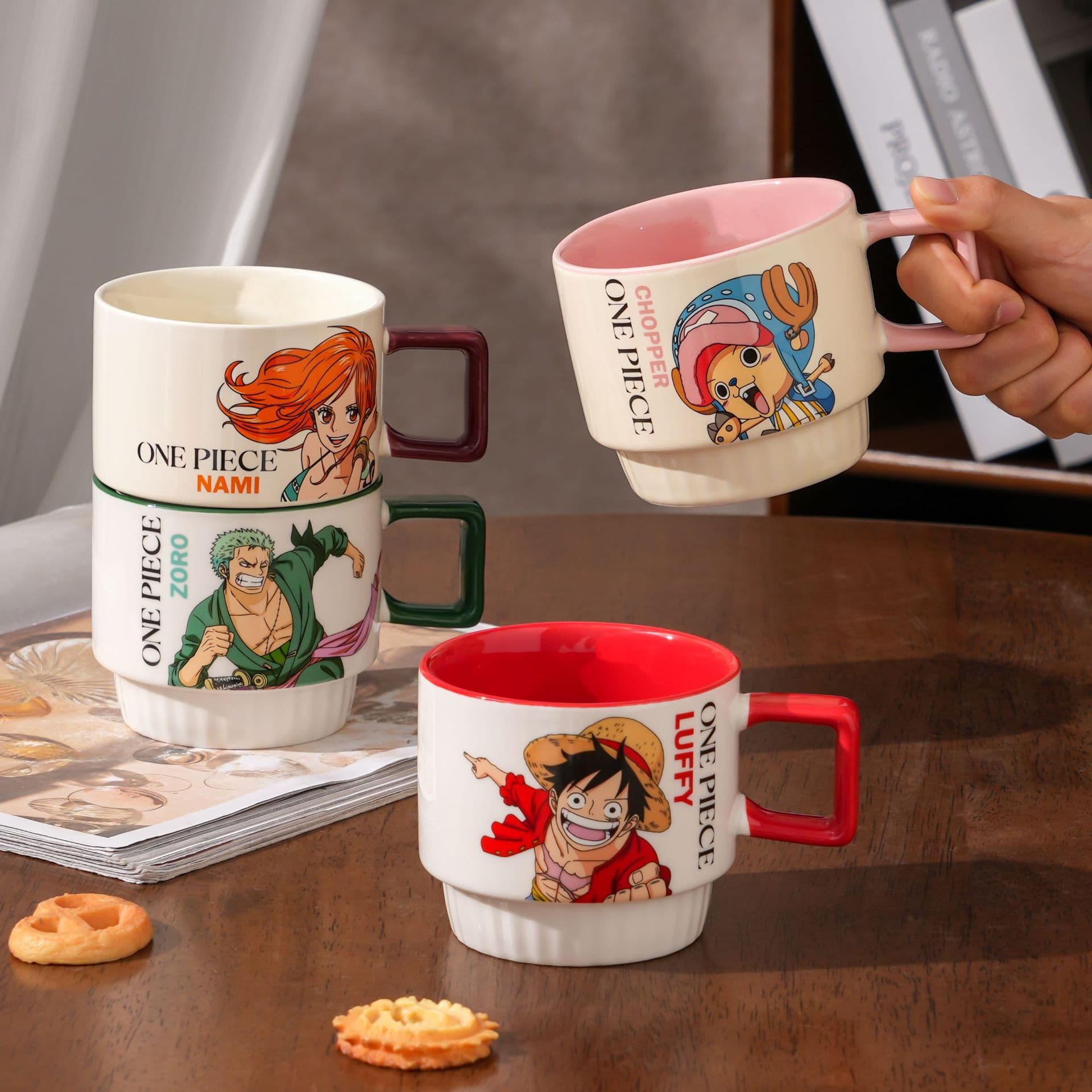 One Piece Ceramic Mug Cartoon High Appearance Home Office Stacking Cup Anime Merchandise