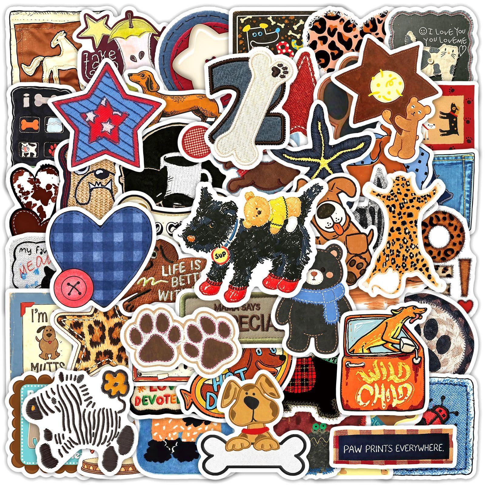 50 Original Retro American Animal Collage Stickers for Decorating Desktop, Skateboard, Computer, Waterproof Journal, Personalized Stickers