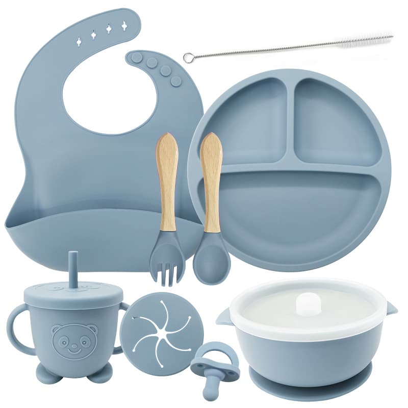 Kids Silicone Divided Plate Baby Feeding Bowl Drop-Proof Tableware Morandi Infant Complementary Food Feeding Integrated Suction Cup