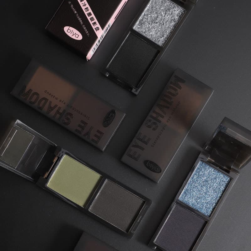 Biya Cool Pink & Black Dual Eyeshadow Palette - Pearl, Matte, High-Shimmer, Low-Saturation Earth Tones, Smoky Eye Makeup