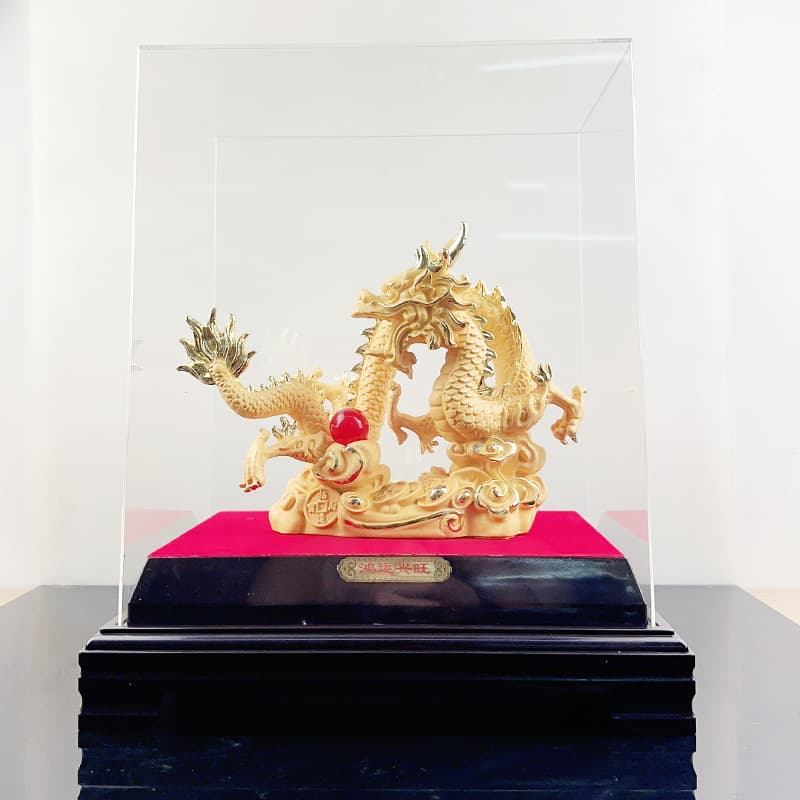 Flocked Sand Gold Extra Large Dragon for Prosperity, Construction or Beauty Industry Event Gift