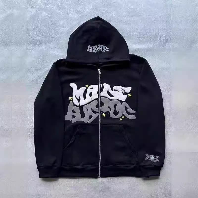 2026 Cross-Border European and American Joint Trend Y2K Gothic Punk Hip-Hop Fashion Zipper Digital Printed Hoodie