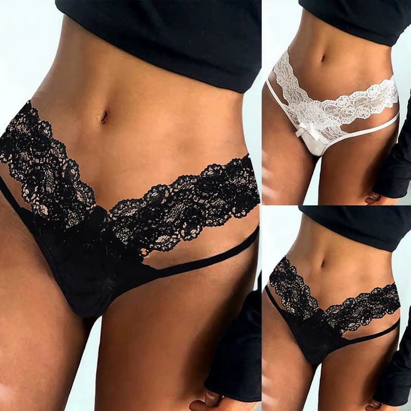 European and American style sexy thongs with cross-cut cutouts, alluring low-rise, sexy lace, see-through design, and a flattering fit for the buttocks. (Foreign trade)