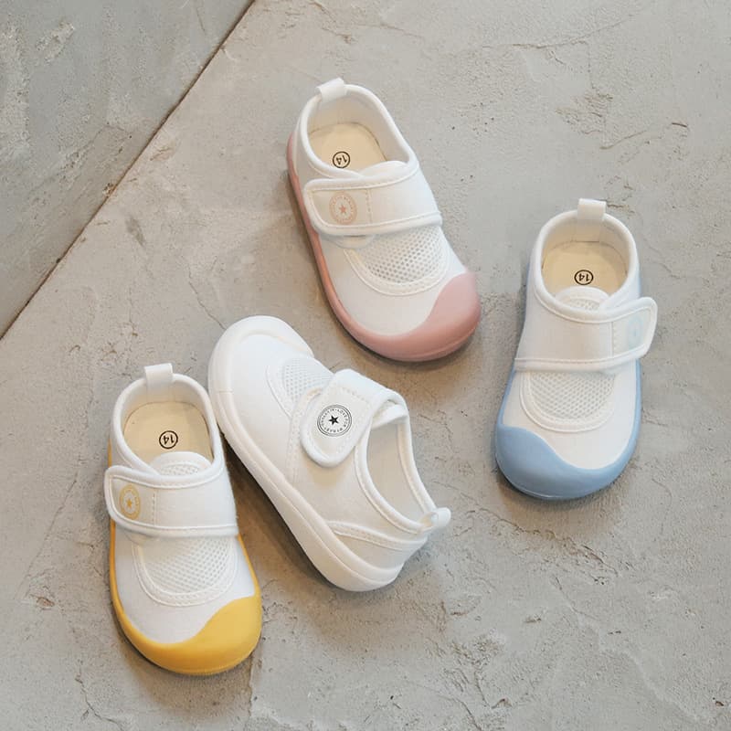 2025 Spring/Summer New Mesh Breathable Canvas White Shoes Kindergarten Hook-and-Loop Soft Sole Unisex Children's Shoes 2-8 Years