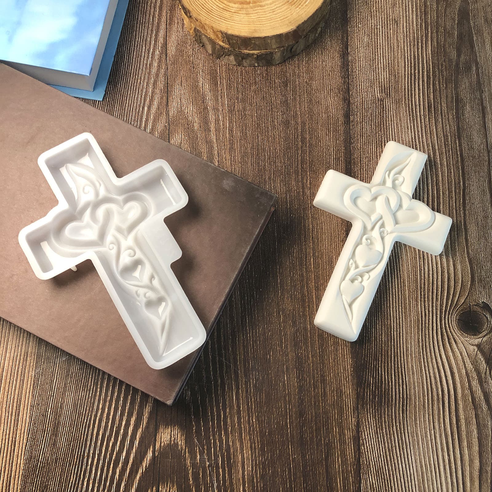X1792 Multiple Hearts Cross Decorative Cement Plaster Mold DIY Silicone Mold
