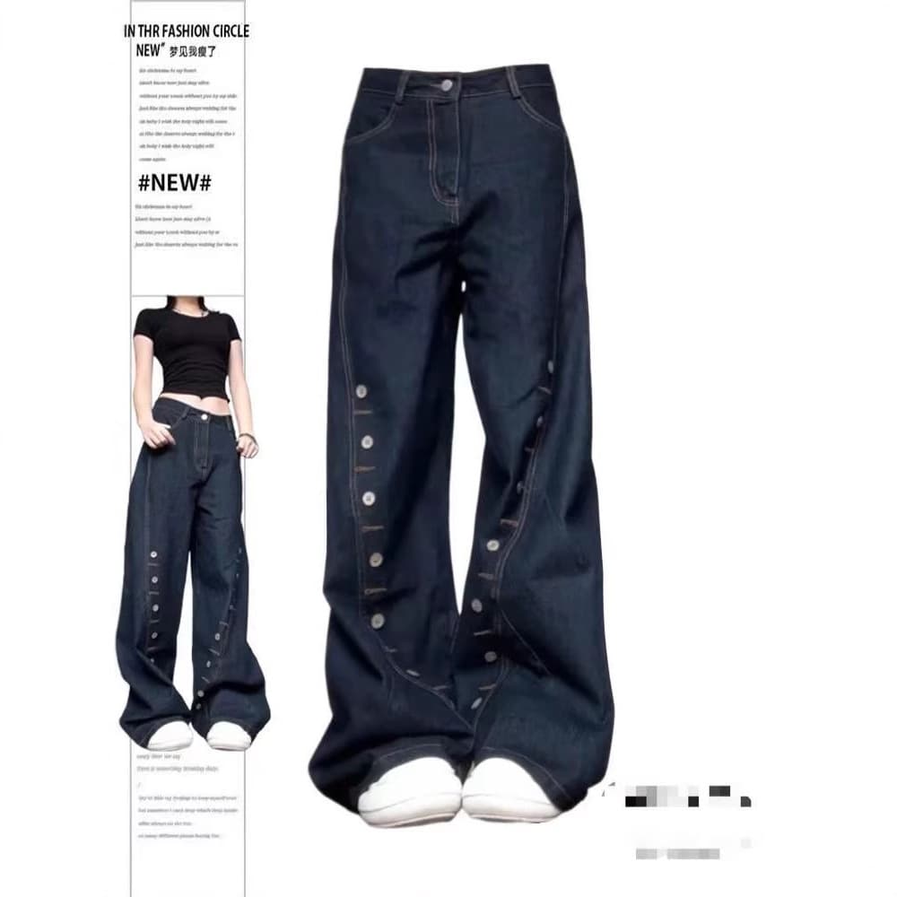 Hot Deal Original Buttonhole Loose Curved Denim Long Pants Draped Wide Leg Casual Pants Men Zhang Hanrui Same Style