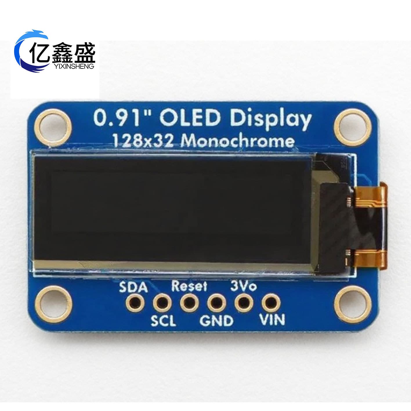 0.91-inch OLED display, 128x32, I2C-STEMMA QT/QWIIC.