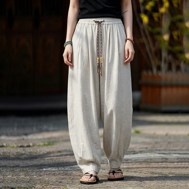 2026 Summer New Chinese Style Men's Casual Pants Linen-Like Long Pants New Chinese Lantern Pants Harem Pants Casual Pants