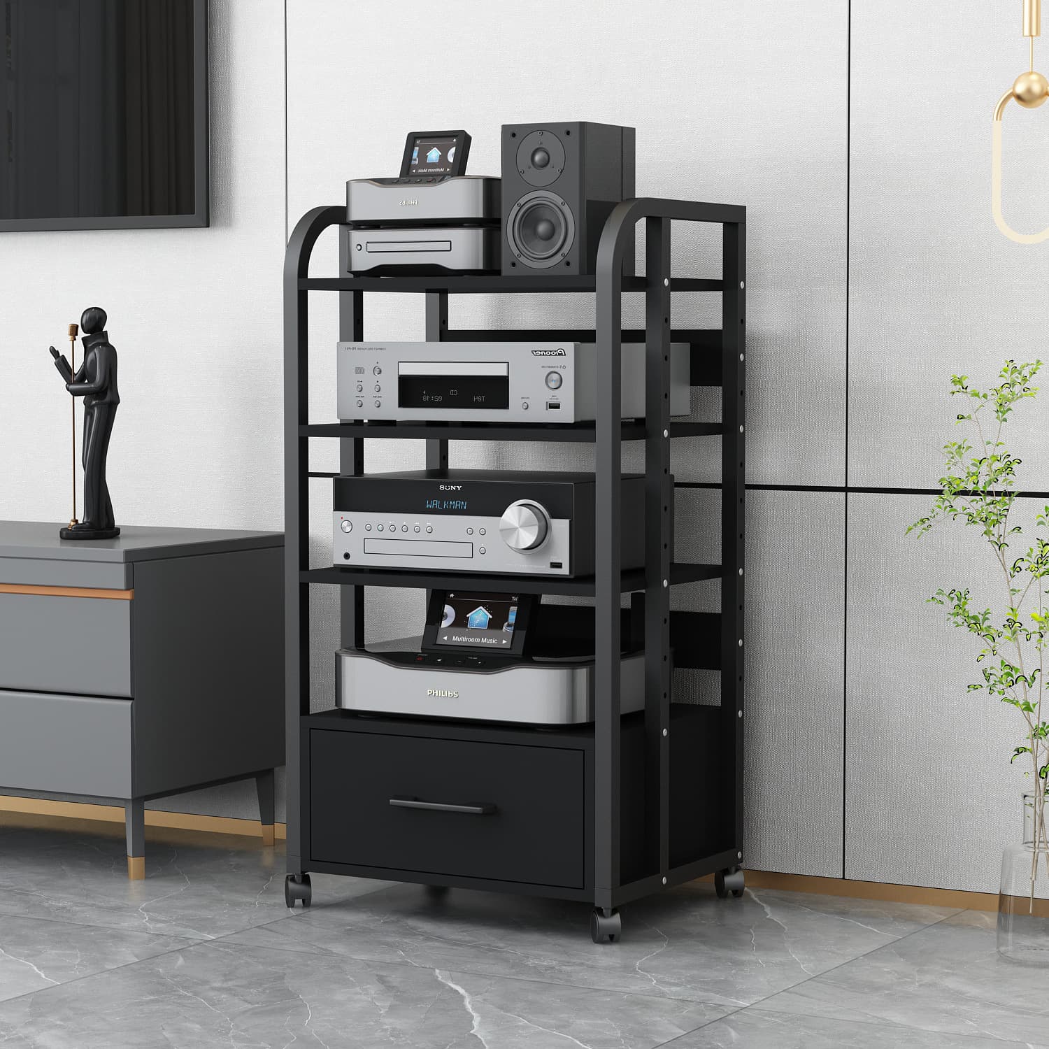 Amplifier rack with drawer, tube amplifier bracket, audio CD mixer, karaoke machine, home theater cabinet