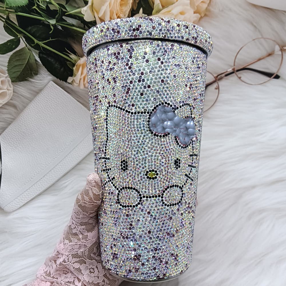 Diamond-encrusted Kiti Rhinestone Double-layer Insulated Cup Stainless Steel Straw Ice Cup Slimming Cup Gift Cup Drink Cup