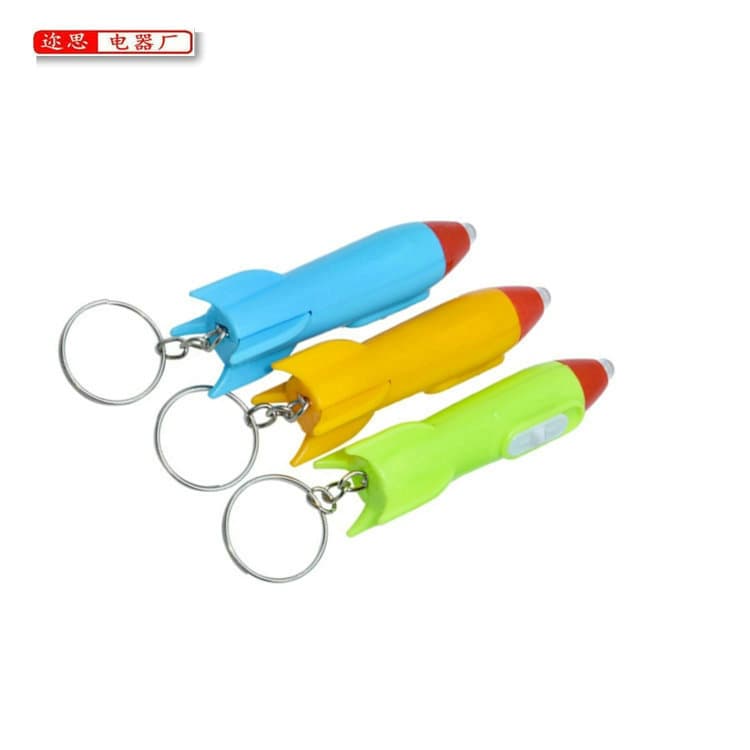 New Cross-Border Small Rocket Mini Plastic Strong Light Keychain LED Flashlight Creative Portable Wholesale