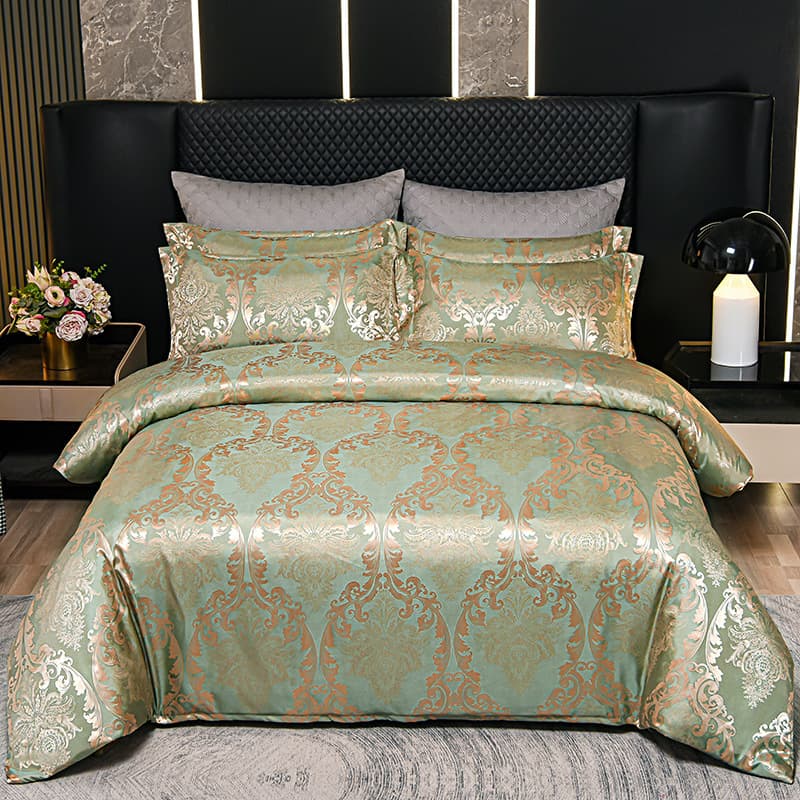 Luxurious European Style Bedding Set Four-Piece Three-Piece Embroidered Satin Fabric Plant Floral Pattern Single Sheet Style