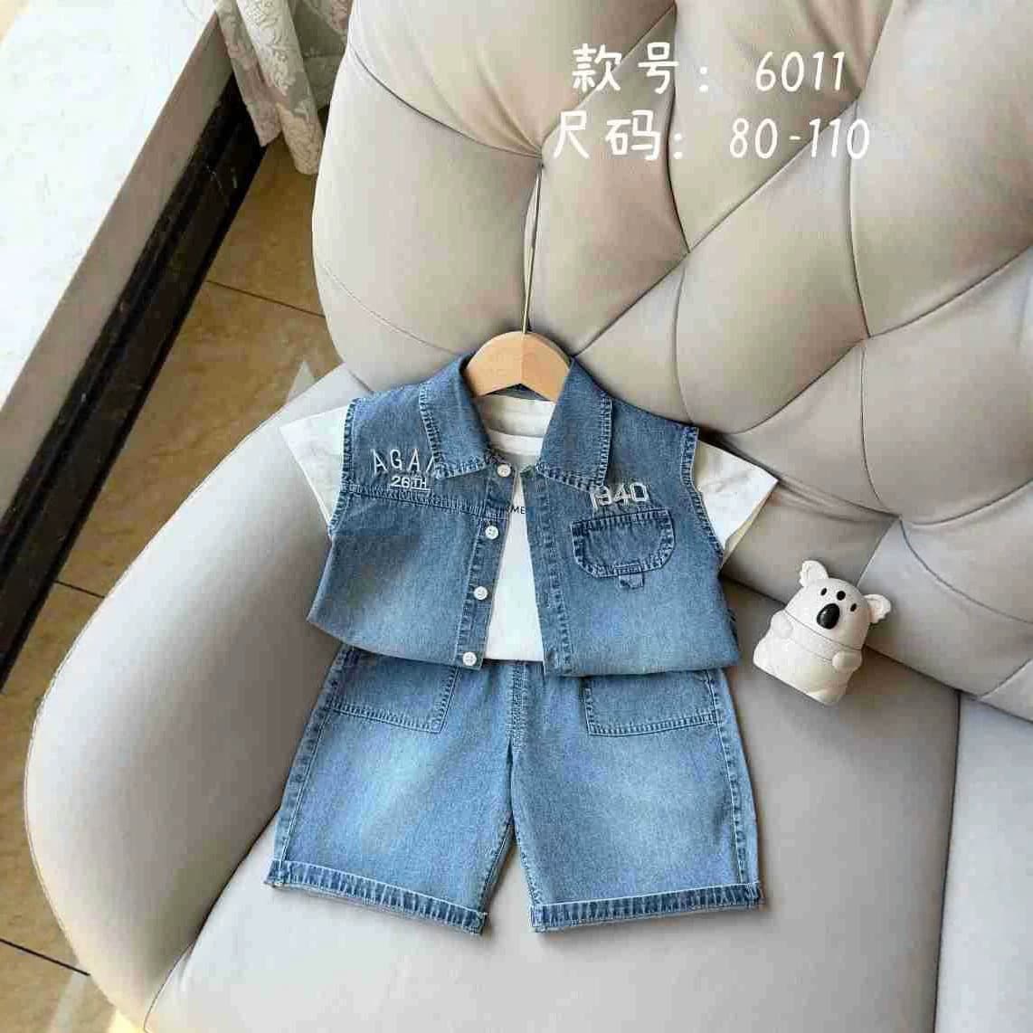 Boys Casual Denim Vest Cardigan Three-piece Set 2026 New Trendy Children's Handsome Outerwear Children's Baby Suit