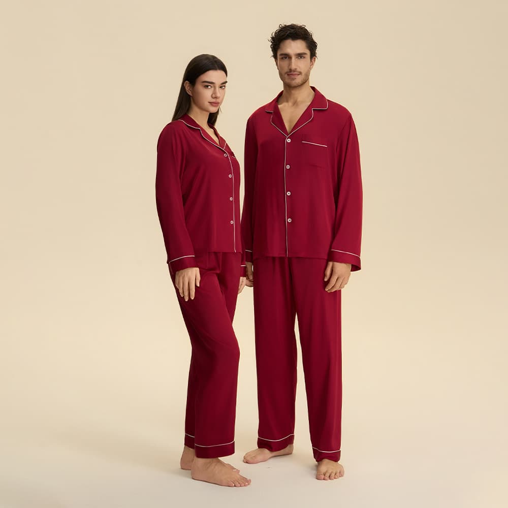 Cross-Border New Couple Set Autumn Satin Casual Loose and Comfortable Long Pajamas Home Clothes 3985+3986