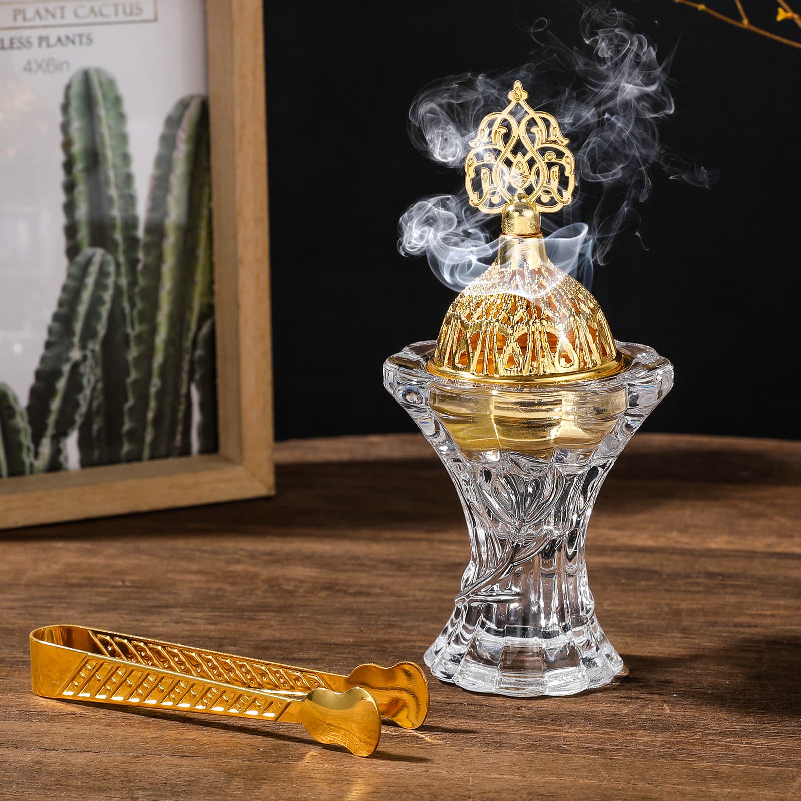 Cross-border Arabic Crystal Glass Incense Burner Middle Eastern Party Rose Candle Holder Decorative Ornament Incense Stick Holder Aromatherapy
