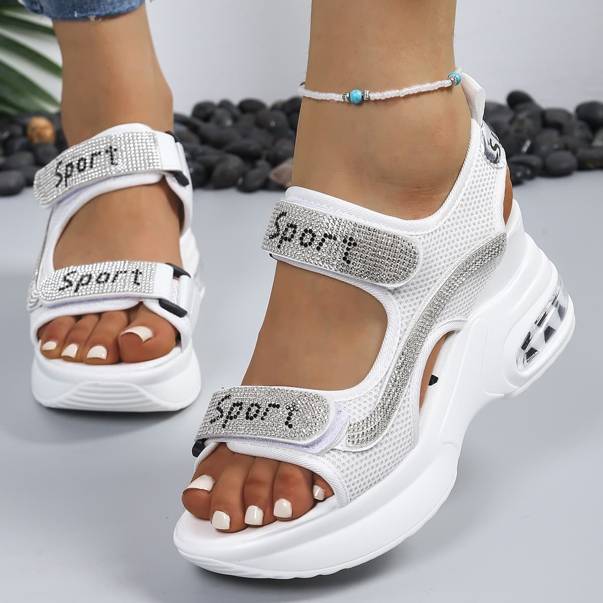 Trendy Wedge Sandals for Women, Large Size, Peep-Toe, Petite Platform, Foreign Trade, Sporty Style, 8cm Thick-Soled Women's Shoes