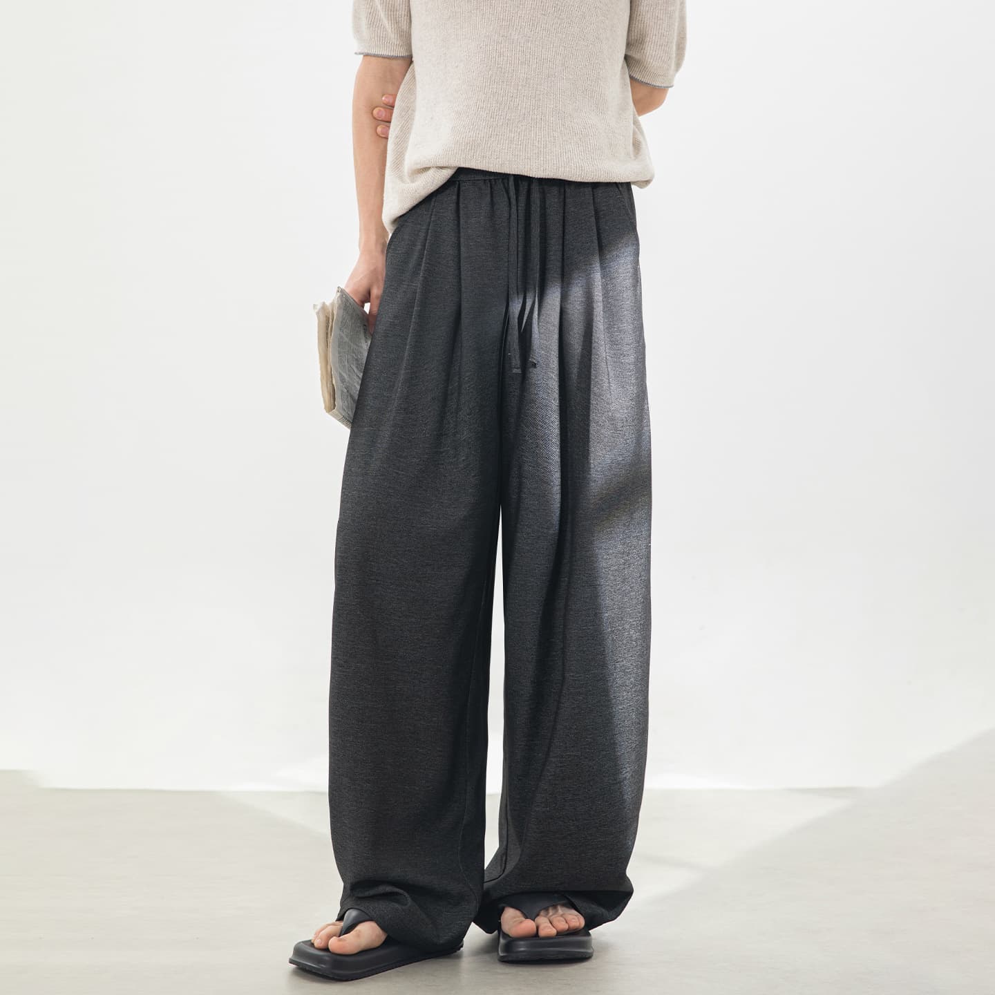Straight-leg loose double-pleated casual pants spring and summer thin cleanfit drape not easy to wrinkle basic versatile long pants q