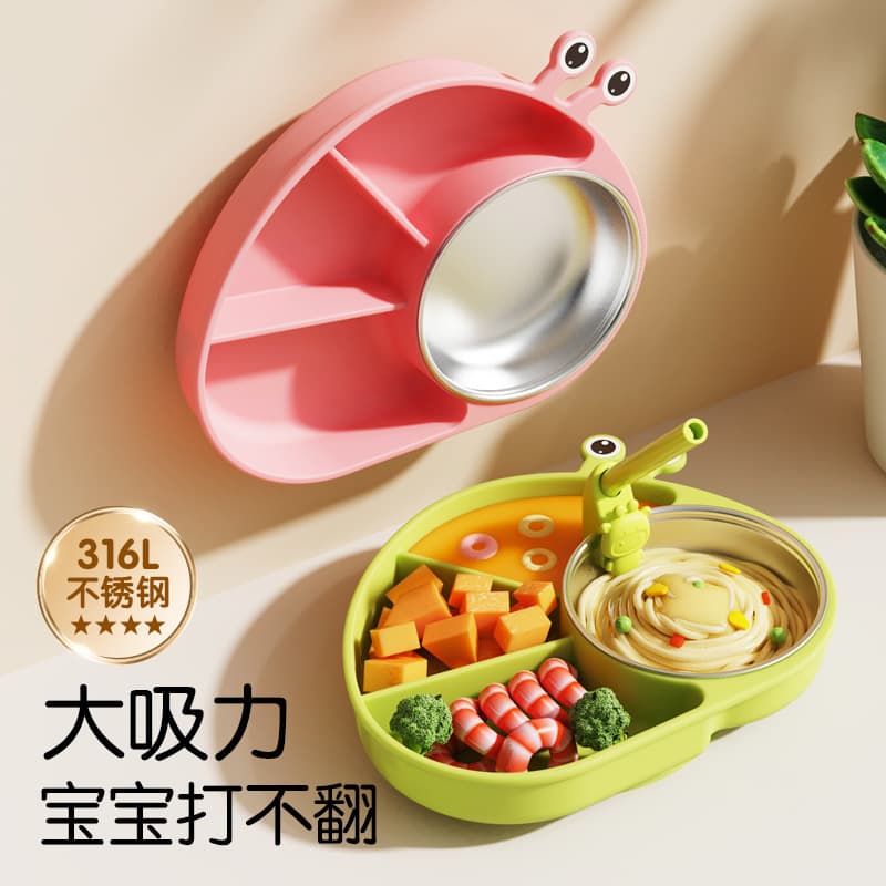 Kids Silicone Suction Plate with Divided Sections, Baby Feeding Bowl Set, Non-Slip and Drop-Resistant