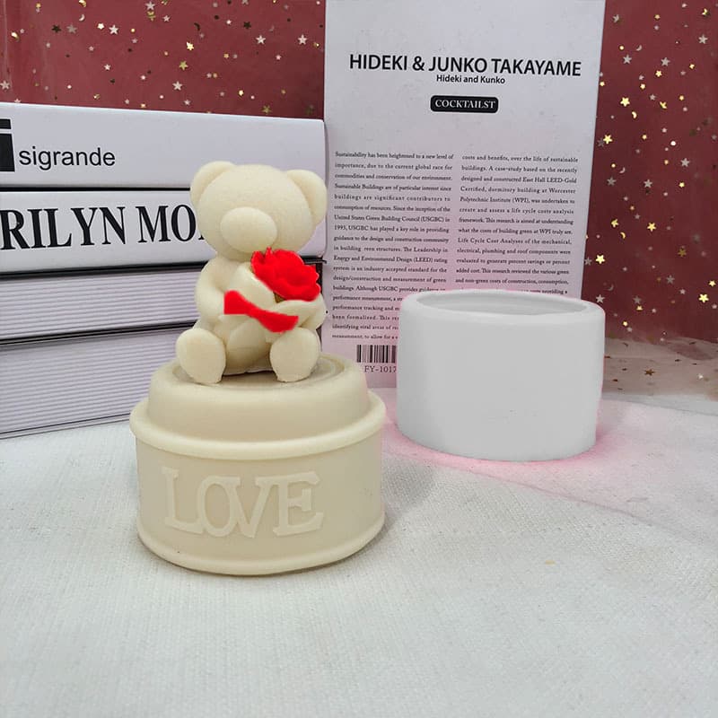 Valentine's Day Love Heart Confession Bear Candle Silicone Mold Love Letter Music Box Base Chocolate Mousse Mold
