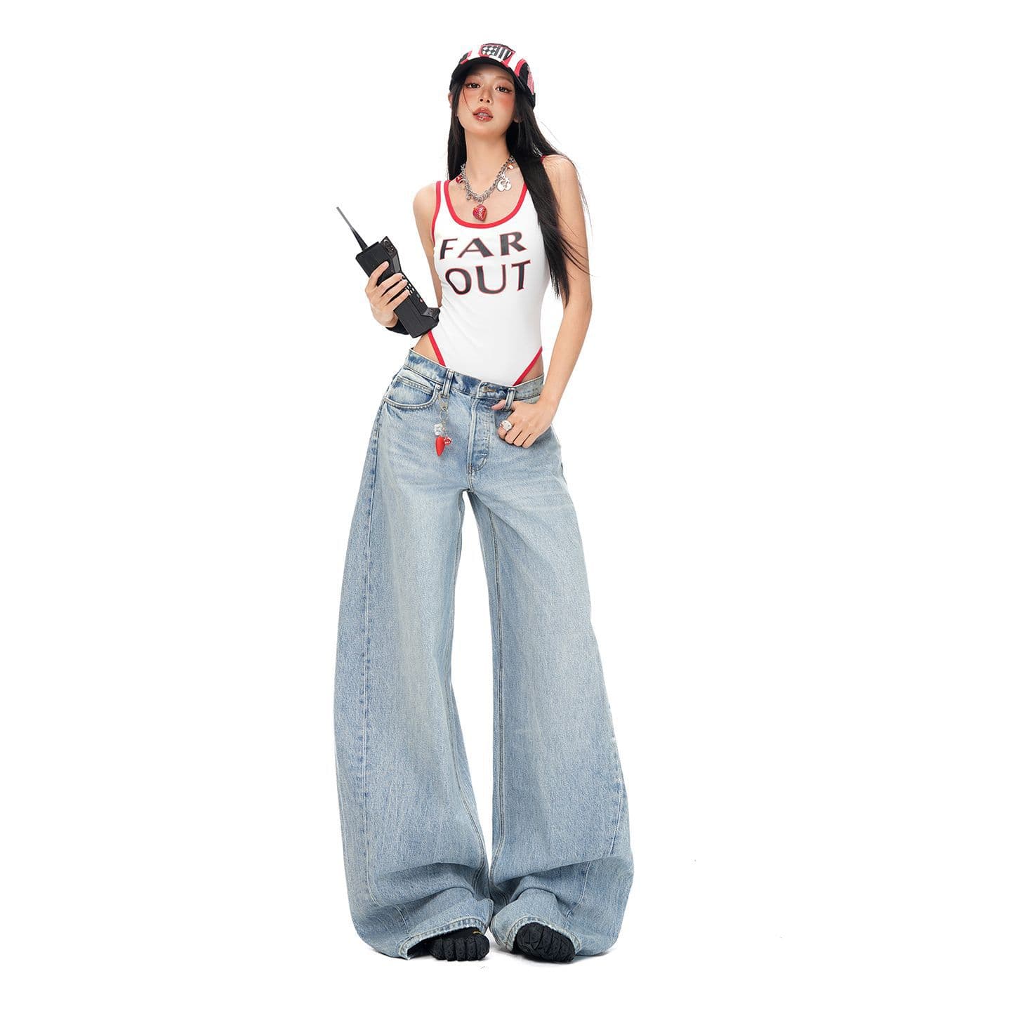 2026 Spring/Summer New Sickle Curved Blade Jeans Women Cotton Wide Leg Pants