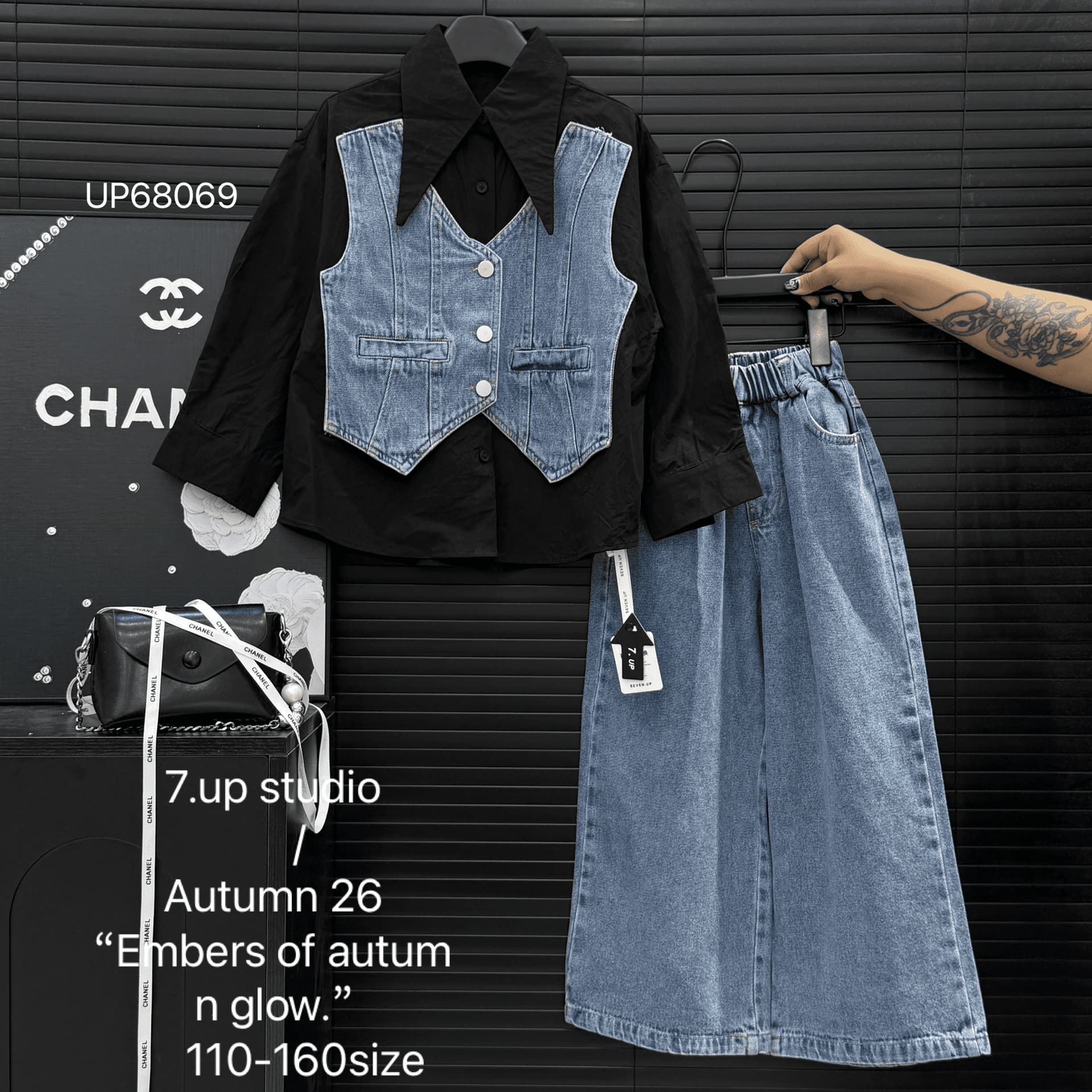 Girls Autumn Kids Set European-American Style Denim Shirt Two-Piece Set Big Kids Zhili Kids Clothing 110-160