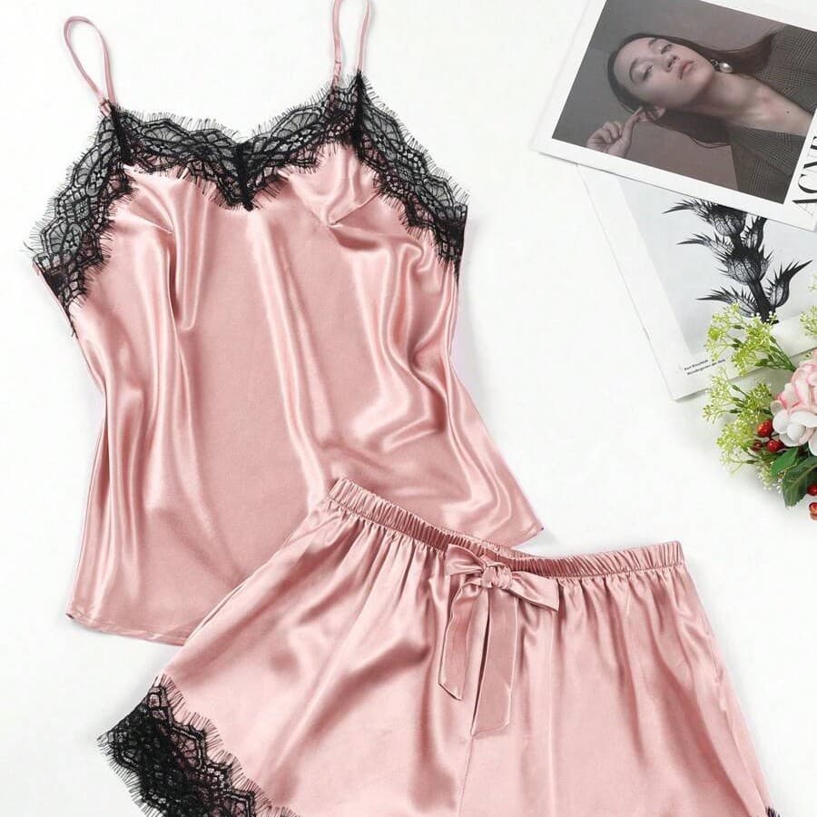 New Cross-Border EU/US Fashion Sexy Camisole Bow Solid Color Camisole Shorts Soft Loungewear