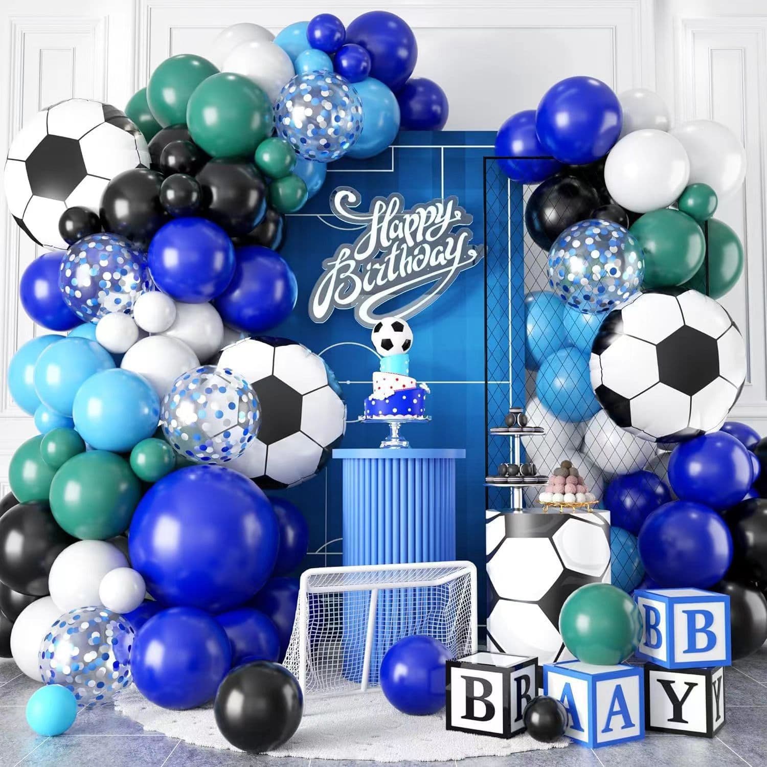 Cross Border Hot Football Theme Balloon Chain suit Blue Boys Birthday Balloon Garment Arch Decoration suit