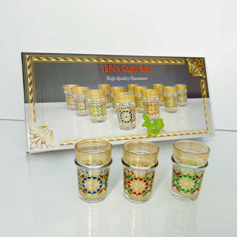 Moroccan glass 12-piece set red green blue pattern Arabic restaurant water cup coffee cup black tea cup