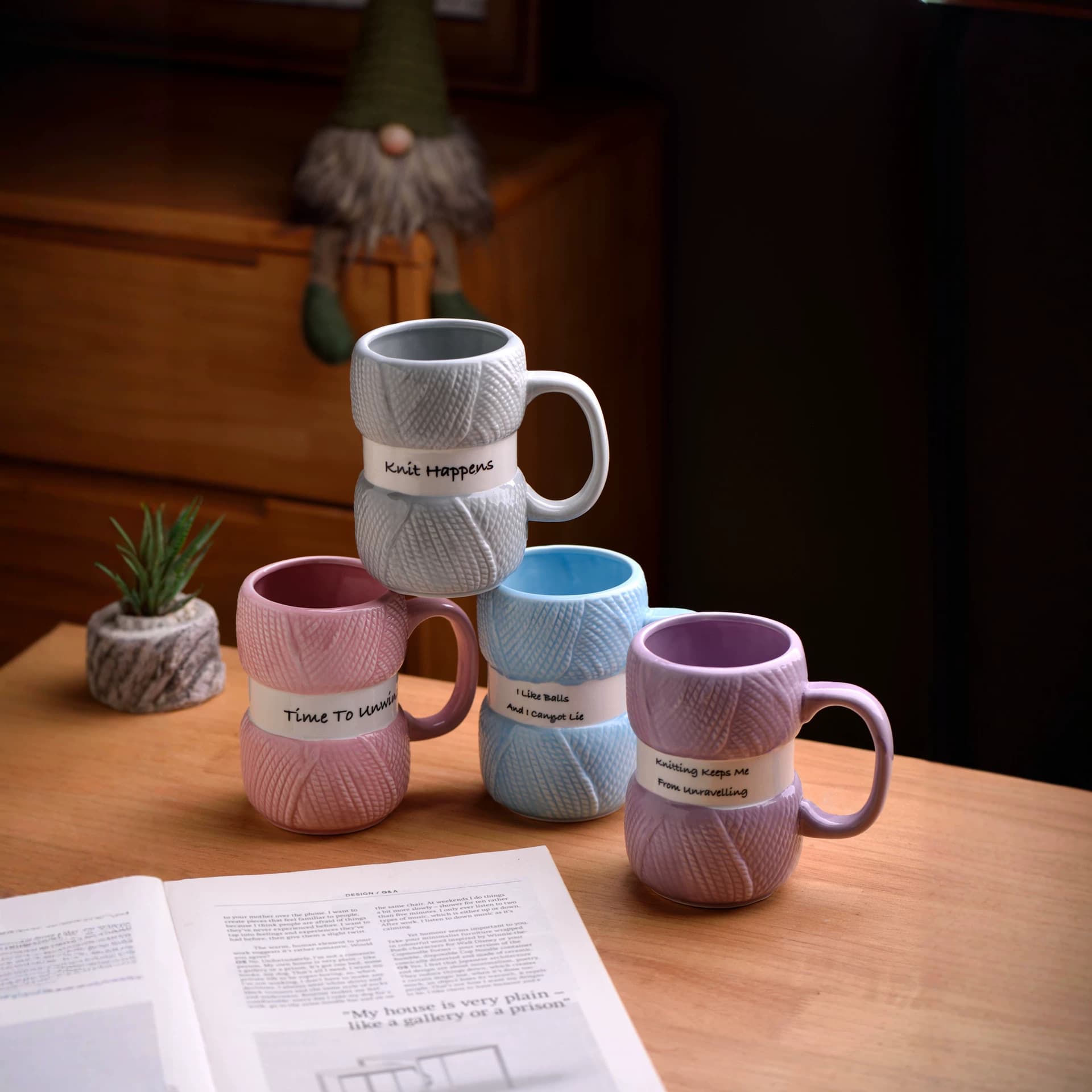 Macaron Yarn Embossed Ceramic Mug Creative English Knit Texture Coffee Cup Cross-Border Supply Breakfast