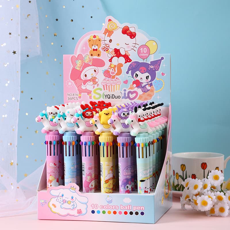 Cartoon pony family ten-color ballpoint pen cute shape handbook pen color marker pen creative stationery 0.7mm