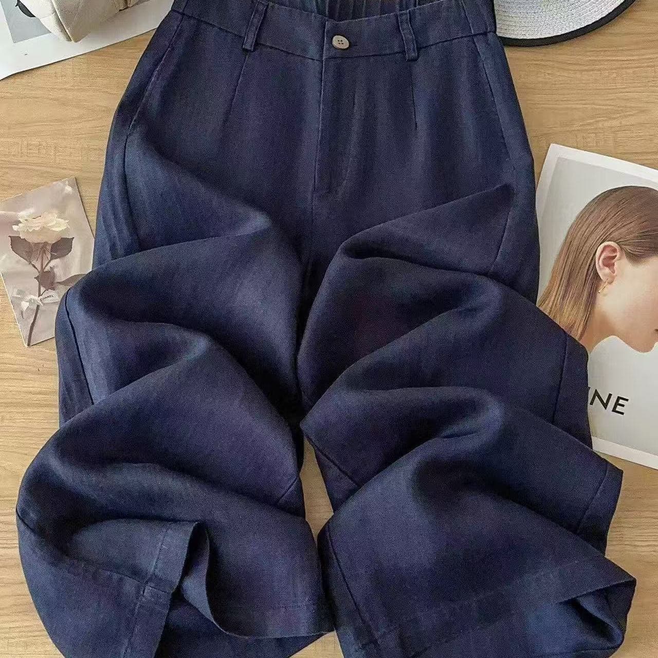Old money style cotton and linen eight-point wide-leg pants for women 2026 new summer thin style petite narrow version nine-point wide-leg pants large size
