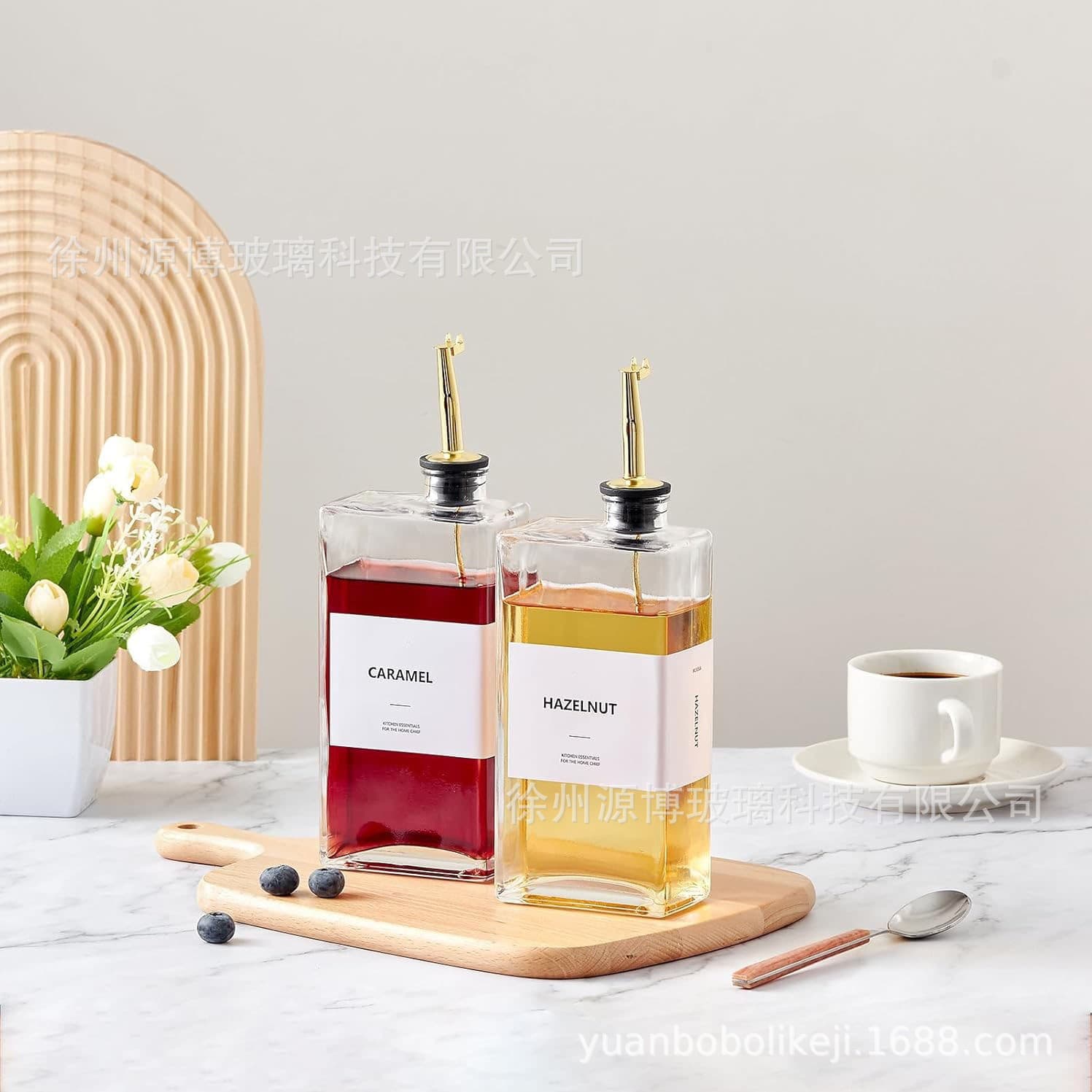 Cross-border 16oz Oil Dispenser Bottle Seasoning Bottle Olive Oil Dispenser Kitchen Household Oil Control 500ml Square Glass Oil Bottle