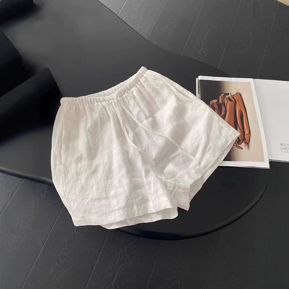 Women's White Linen Shorts Summer 2026 New Style, Loose Fit, Slimming, Elastic Waist, A-Line Casual Wide Leg Shorts for Petite