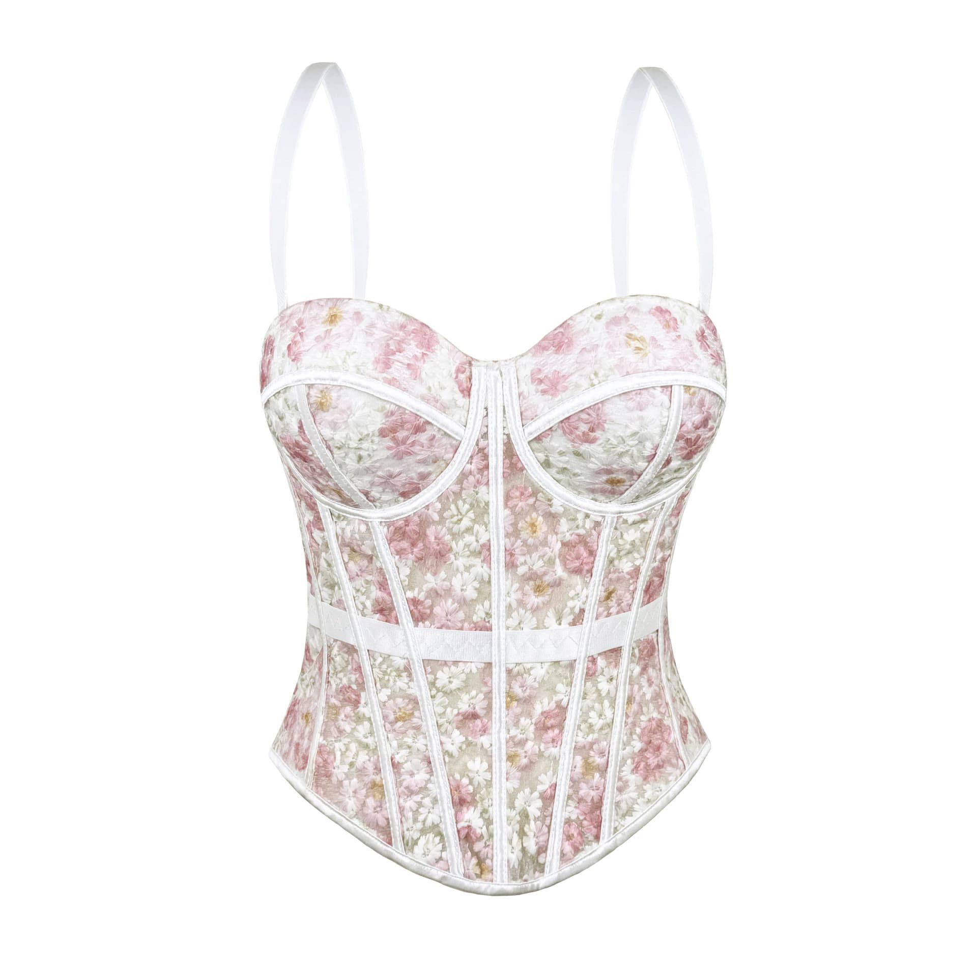 Popular Embroidered Flower Fishbone Bra Mesh Sheer Camisole Summer Back-Slimming Fishbone Top