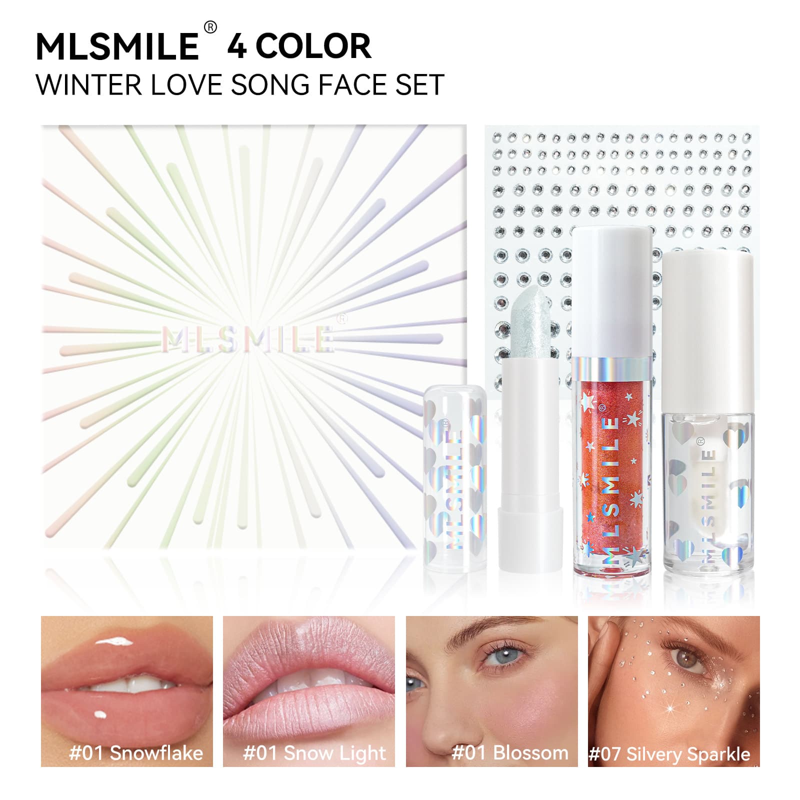 MLSMILE Cross-border Supply Marble Blush Liquid Lip Gloss Pearlescent Lipstick Makeup Gift Box Set with Rhinestone Stickers