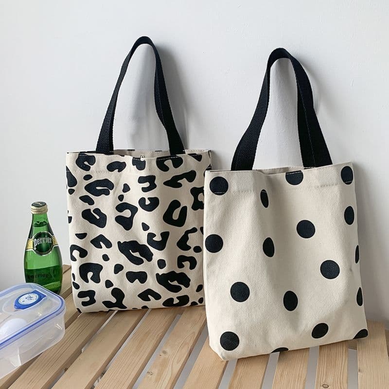 2021 New Mini Canvas Bag, Korean Style Black and White Polka Dot Small Square Handbag for Female Students, Handheld