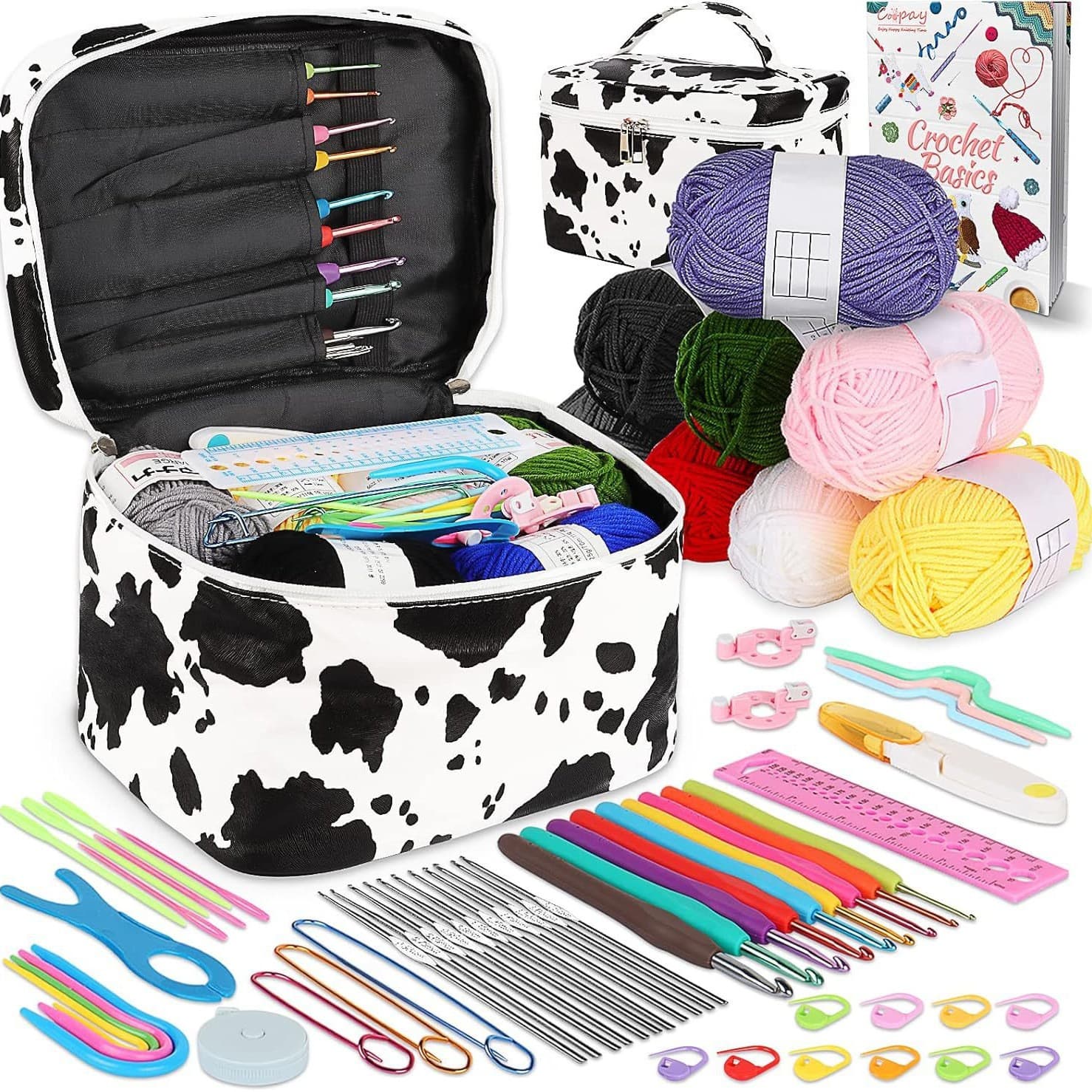 Beginner 62-Piece DIY Hand Knitting Crochet Full Tool Storage Bag with TPR Crochet Hooks