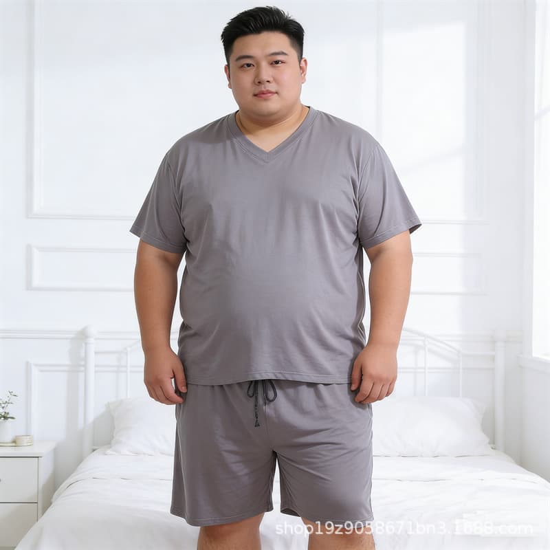 Summer Modal Men's Short Sleeve Shorts V-Neck Set Homewear Loose Casual Plus Size Pajamas Wholesale