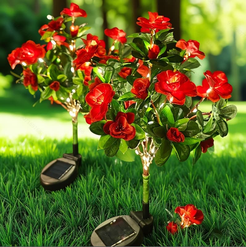 Popular simulated solar-powered azalea flower light with copper wire floor socket for festive gardens, lawns, courtyards, and terraces.