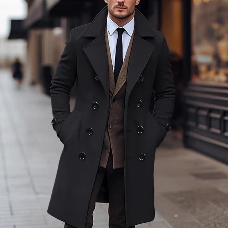 AliExpress cross-border men's autumn and winter long double-breasted woolen windbreaker men's slim woolen coat fashionable men's clothing