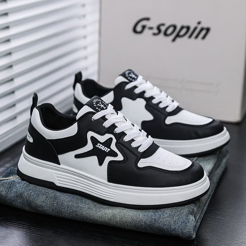 Fashion Men's Spring Leather New Trendy Versatile Casual Shoes Men's Sports Thick Sole Heightening Wear-Resistant White Shoes Wholesale