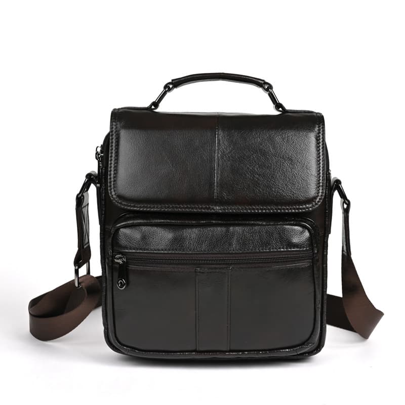 Vintage Oil Leather Men's Shoulder Bag Calfskin Casual Handbag Leather Goods Lock Buckle Solid Color Durable Daily Use