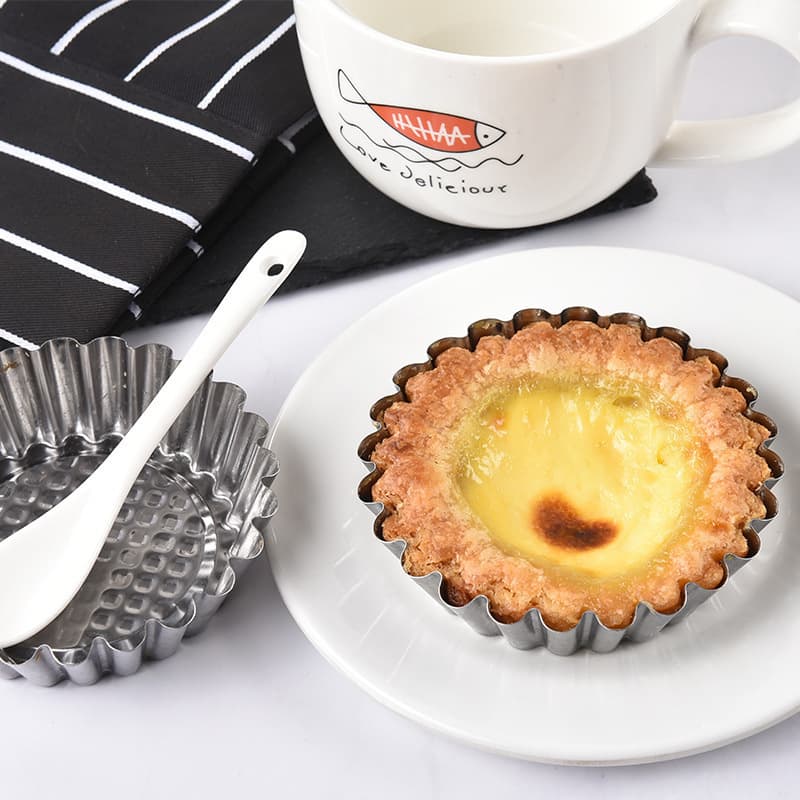 430 Stainless Steel Reusable Egg Tart Mold Fluted Egg Tart Mold Flower Cup Cake Mold DIY Baking Tool