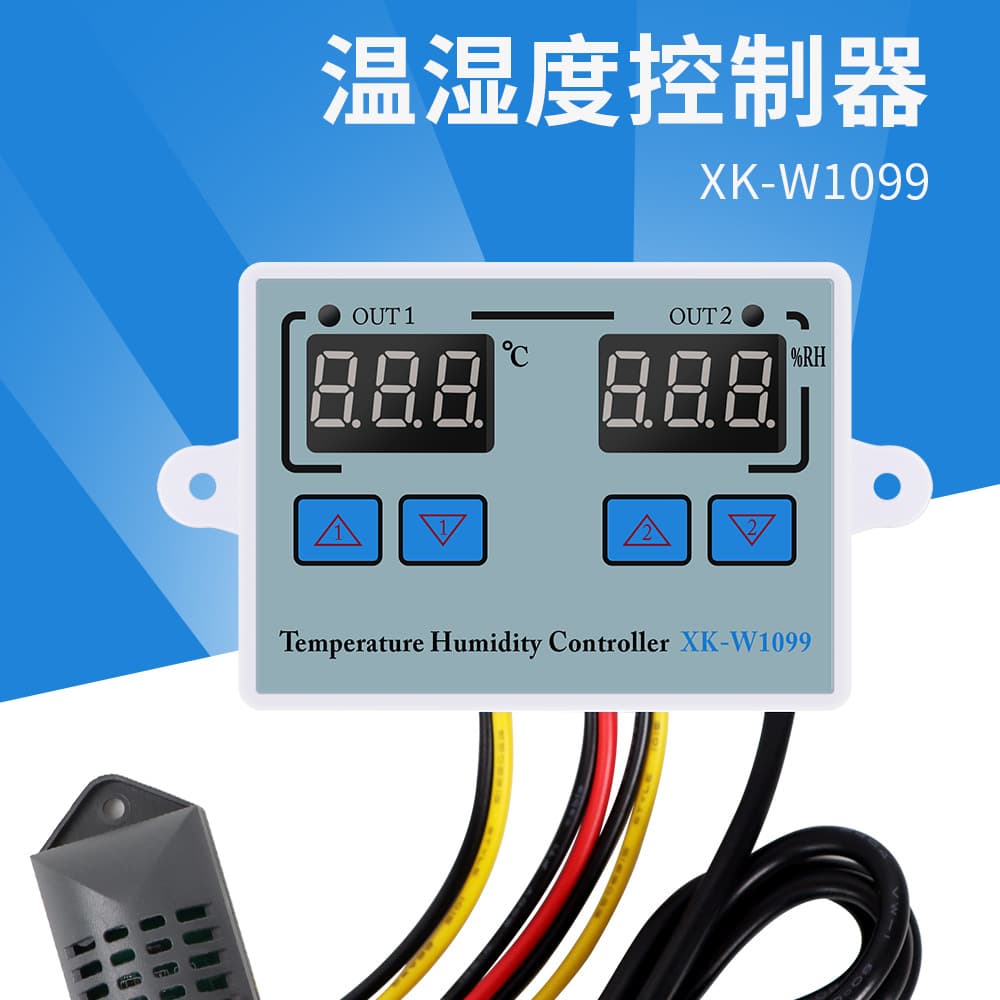 XK-W1099 Computer Digital Display Intelligent Dual-Control Electronic Thermostat Dual Display Dual Temperature Adjustable Temperature Controller Switch for Incubation